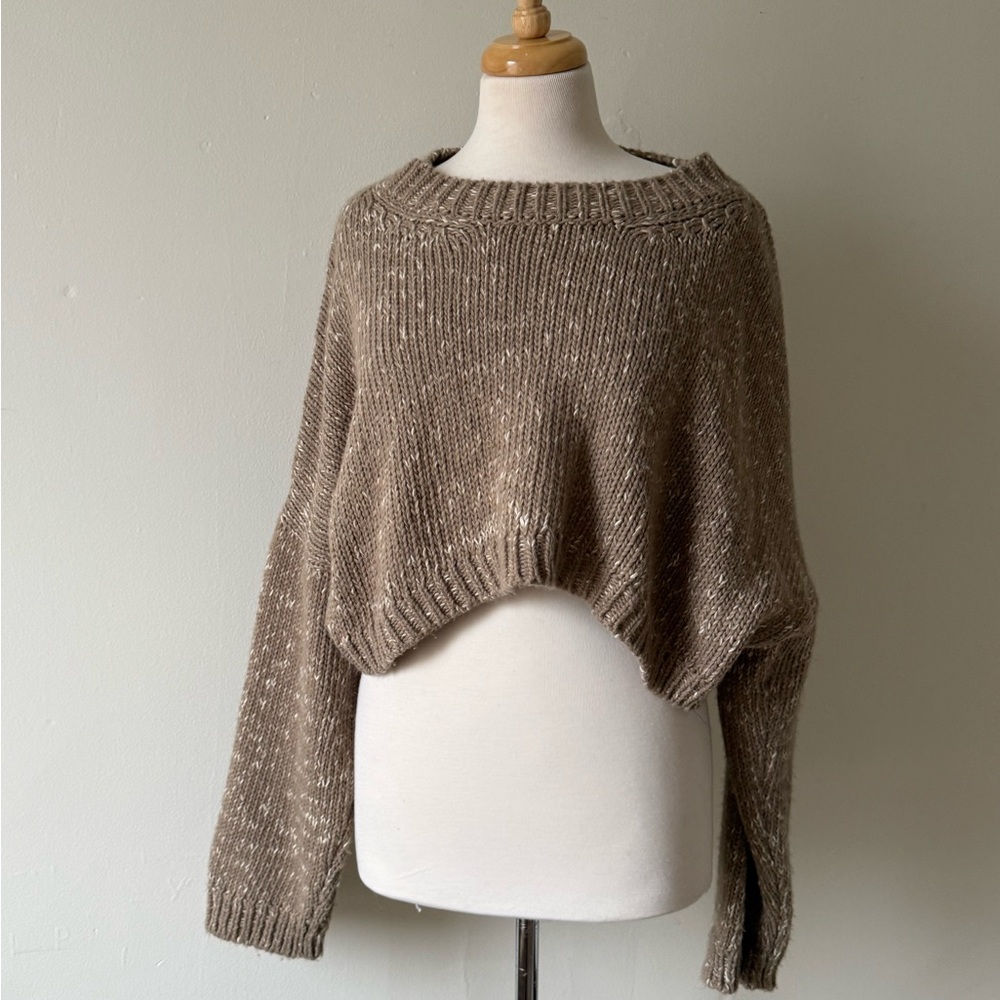 Don’t Ask Why One Size Cropped Knit Sweater Made in Italy Neutral Brown